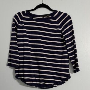 JEANNE PIERRE Navy and White Striped Long Sleeve Top